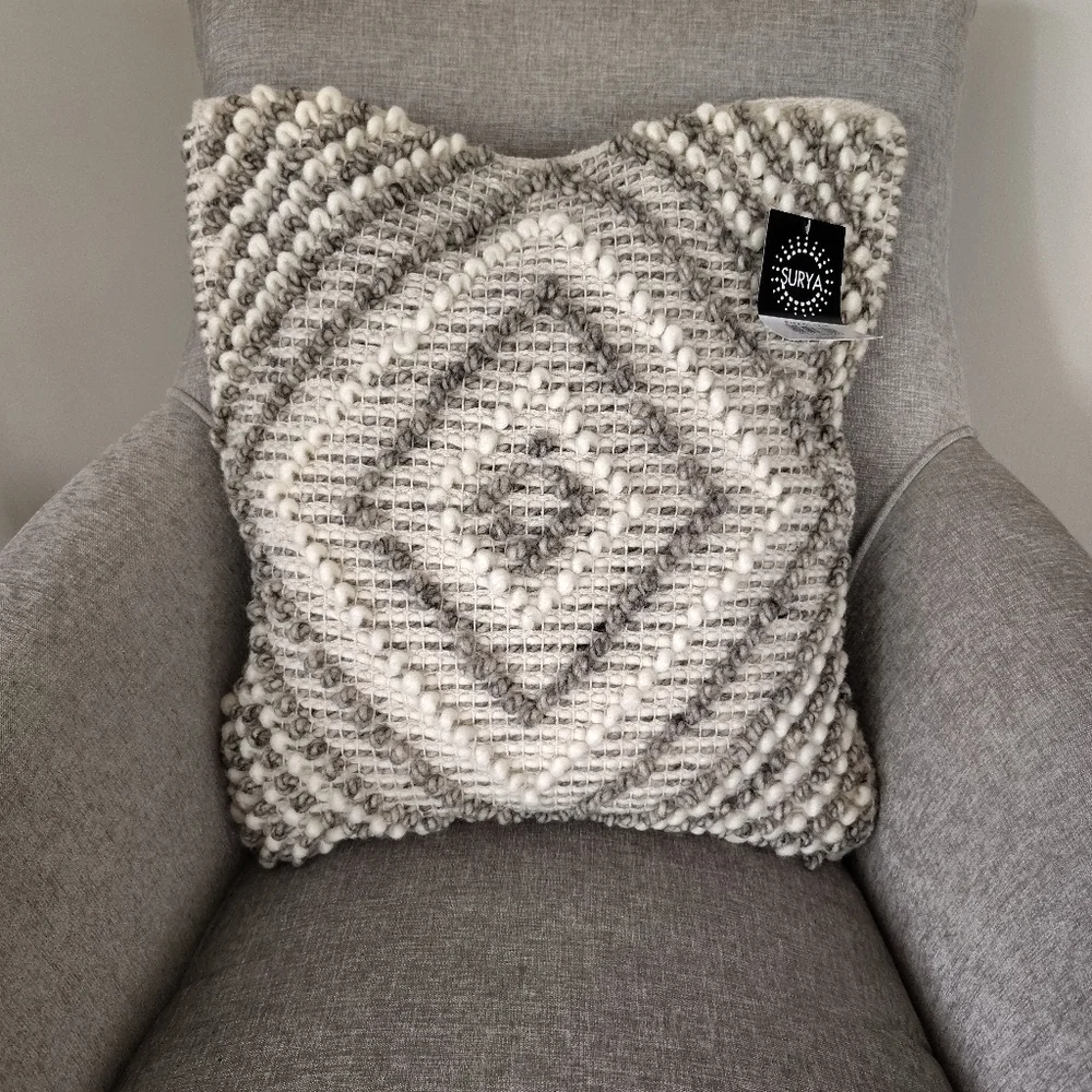 Surya Wool Boho Throw Pillow Cover 18 X 18 NWT